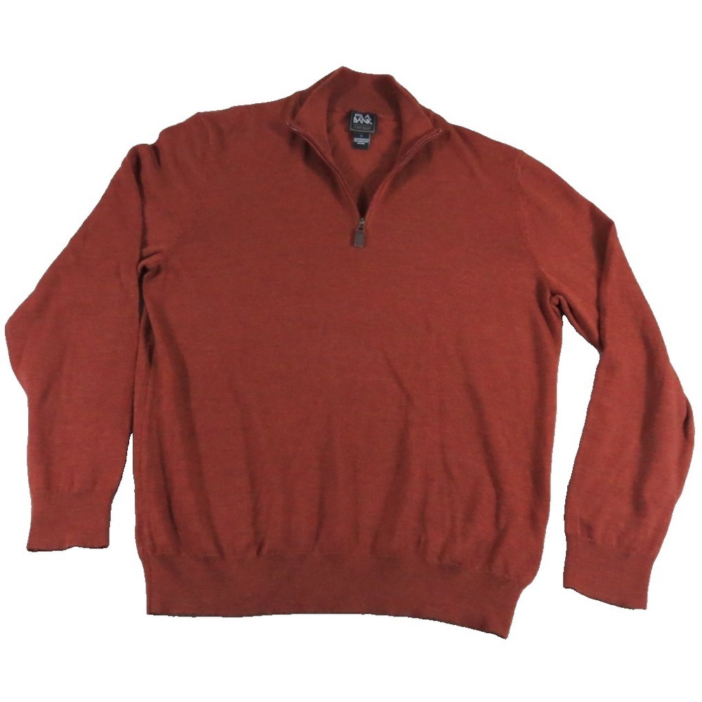 Jos A Bank Traveler 1/4 Zip Pullover Sweater Men L Orange 100% Merino Wool Mock